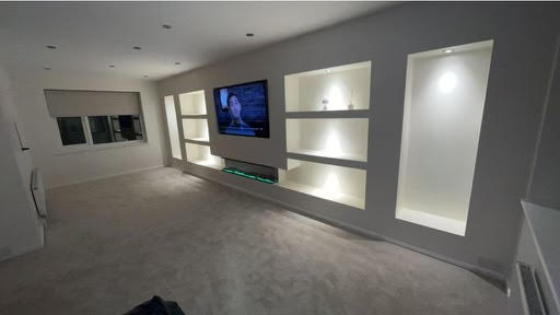 Transform your living space with this sophisticated media wall