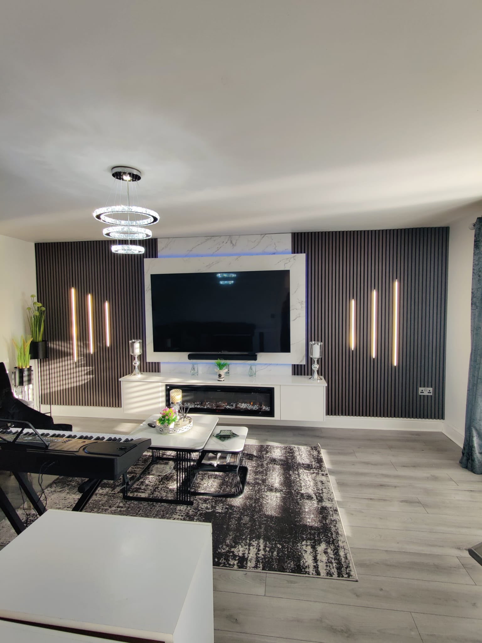 A luxurious media wall that artfully combines functionality